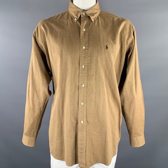 RALPH LAUREN Size XL Tan Cotton Long Sleeve Shirt